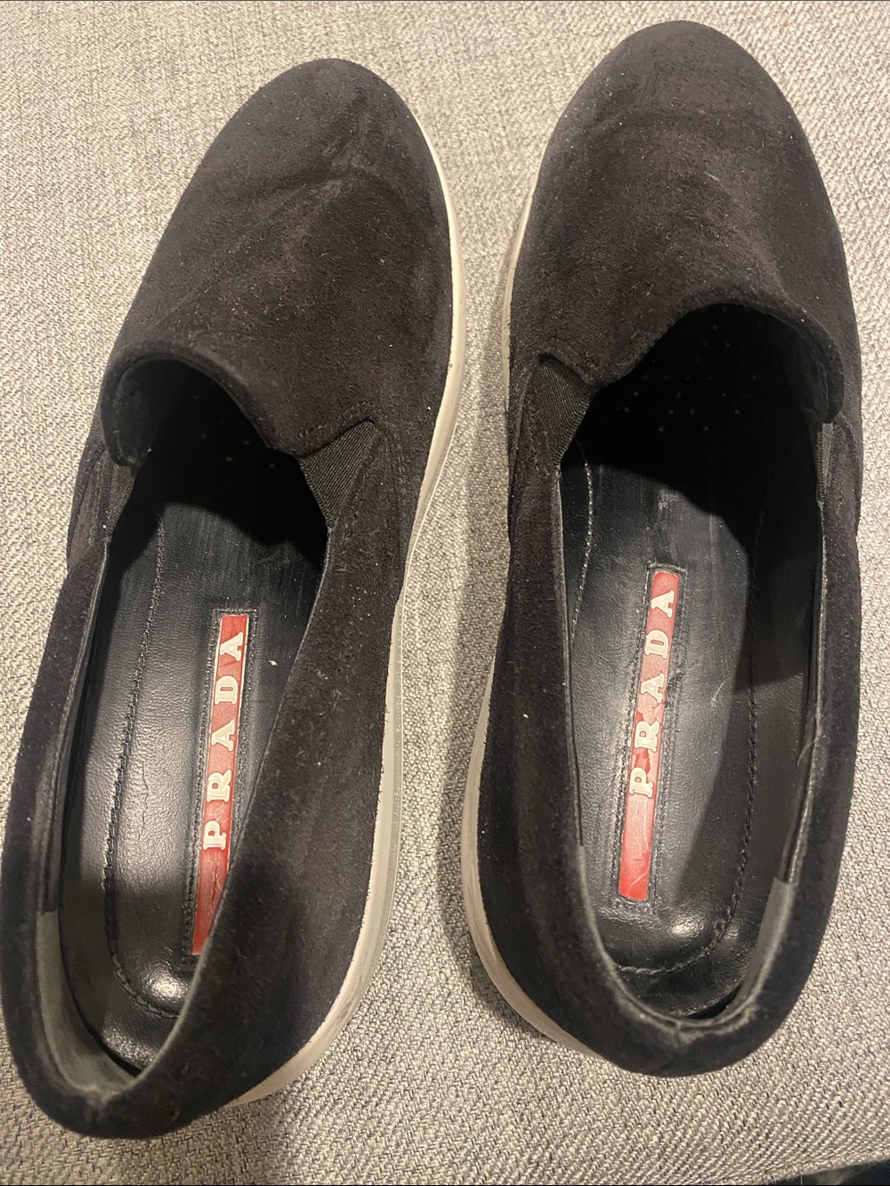 Prada Black Suede Slip-On Sneakers with White Sole Sz 39.5(US 9)